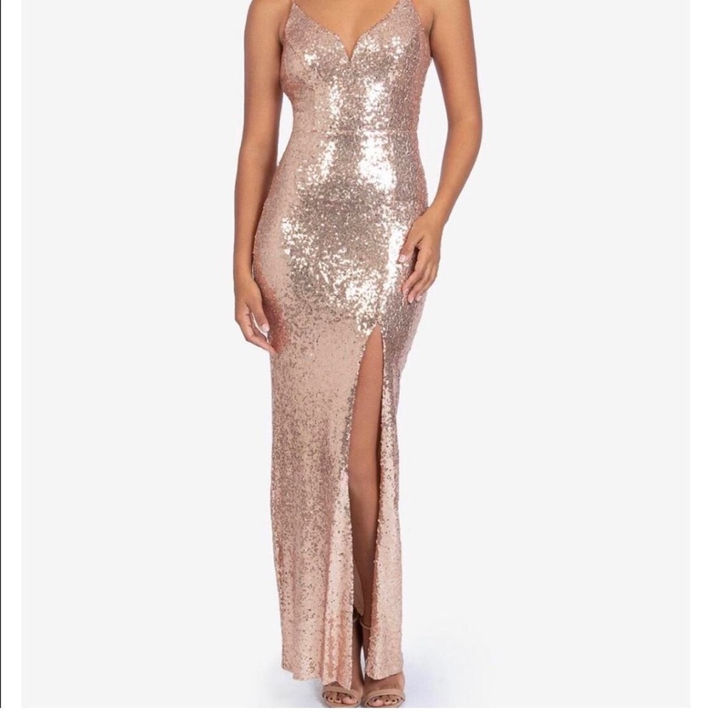 Rose gold sequin prom dress